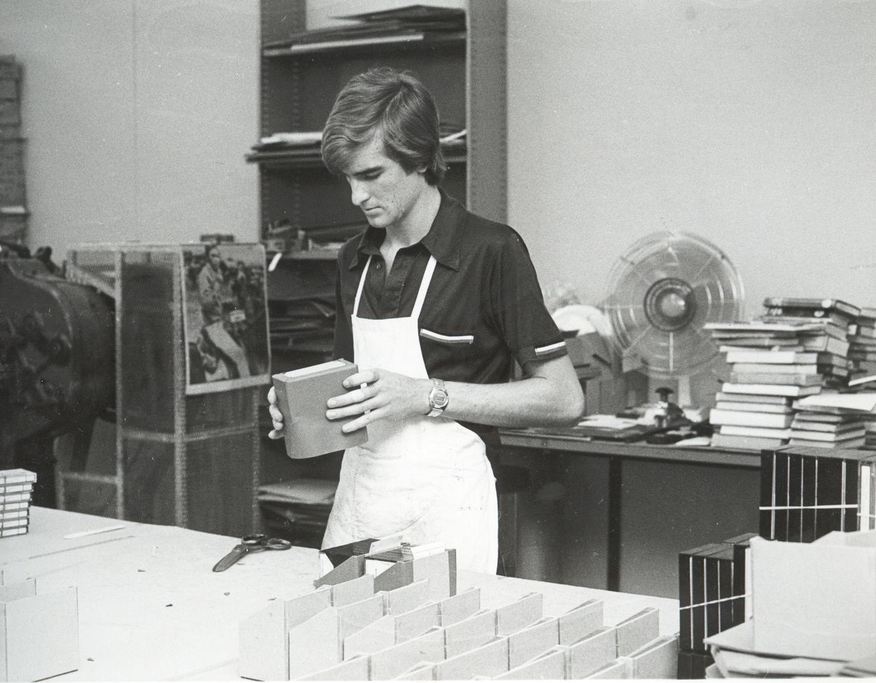 Image of Peter Zajicek as a 16 year old apprentice at the Library's Bindery