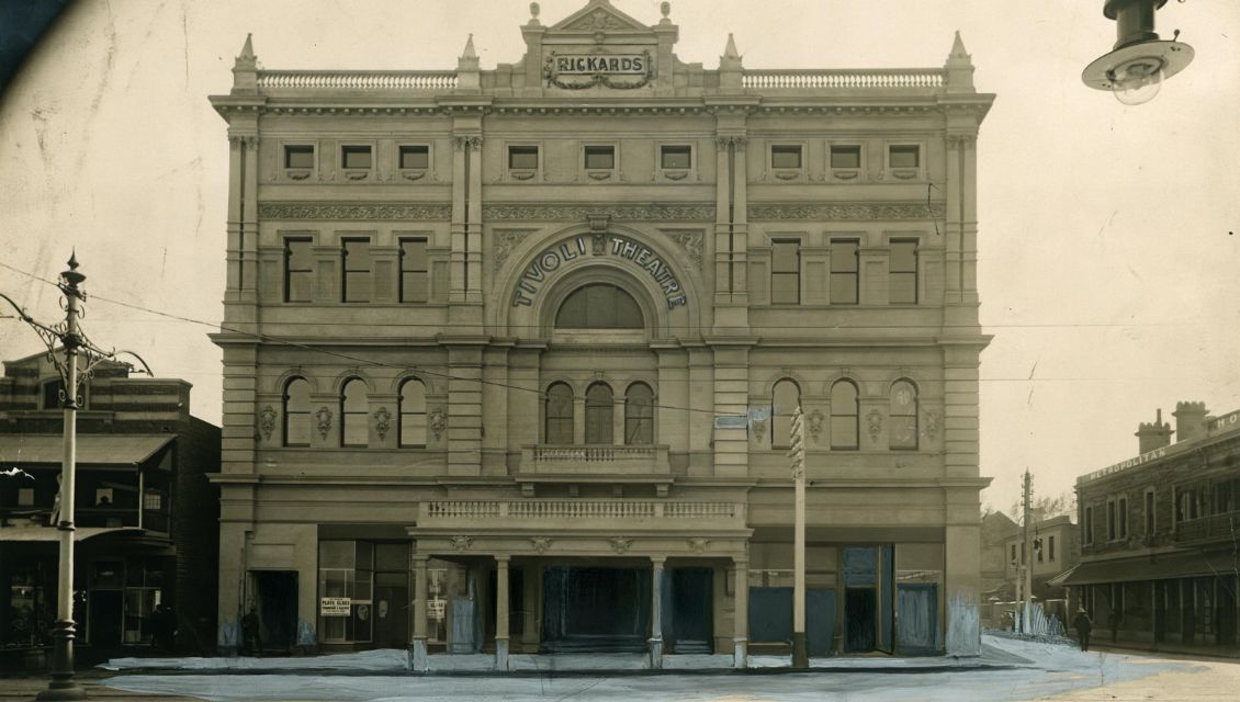 Image of Tivoli Theatre (now Her Majesty’s Theatre), Grote Street, c 1913, courtesy of State Library of South Australia, B 792.