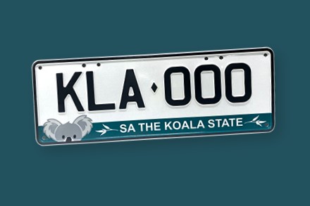 image of number plate, which features a picture of a koala and text that says "SA The Koala State".