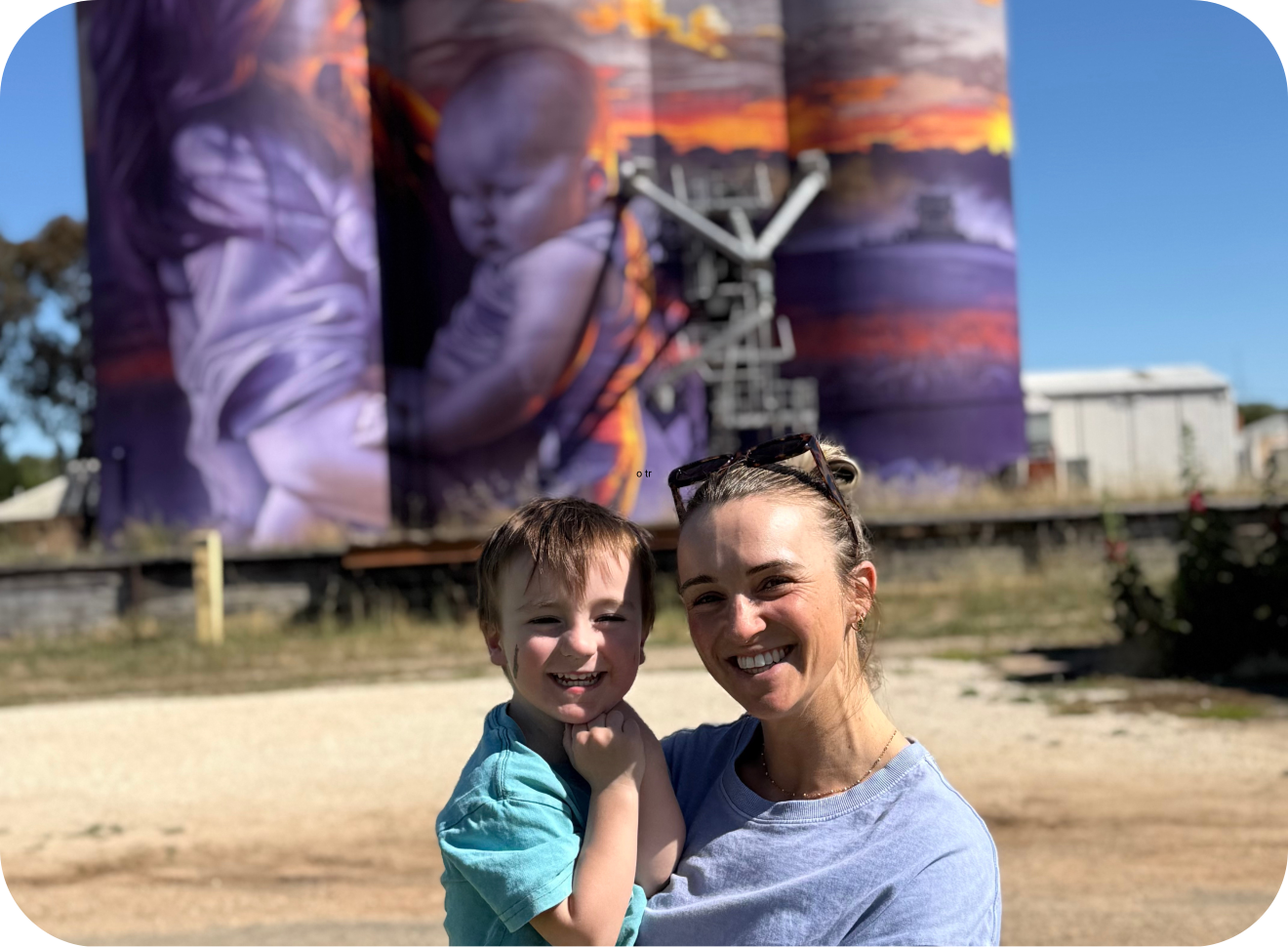 Lameroo resident Nicole McMahon standing in front of town silos