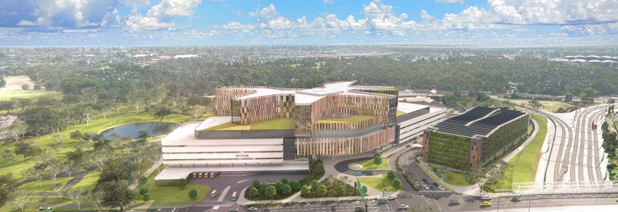 Rendered image of the new Women's and Children's Hospital in the Adelaide Parklands.