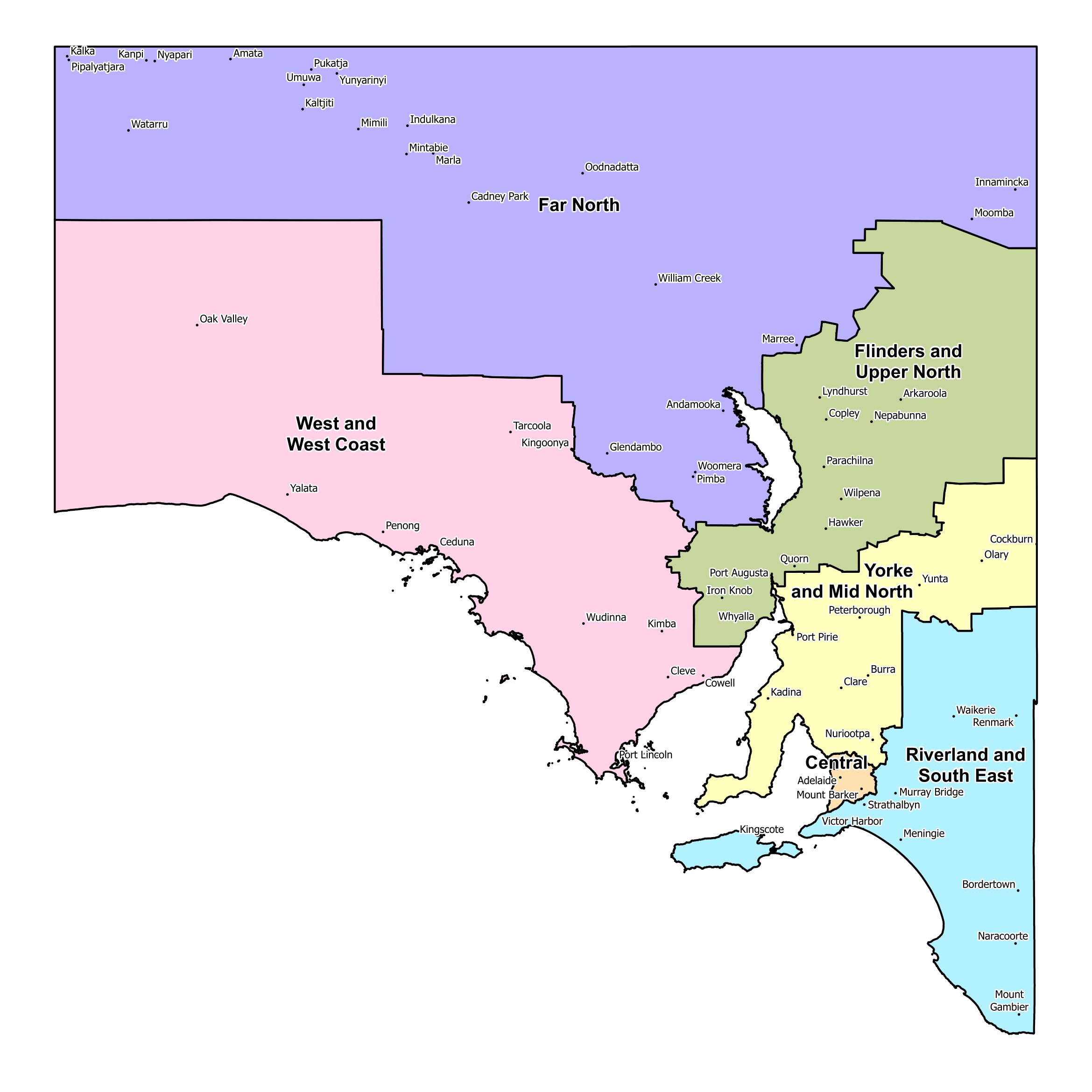 The boundaries of the six Local Voice regions.
