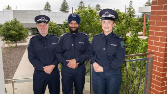 Image of Damian, Balwinder and Hayley are among Course 63 members to graduate from the South Australia Police Academy on December 13, 2023.