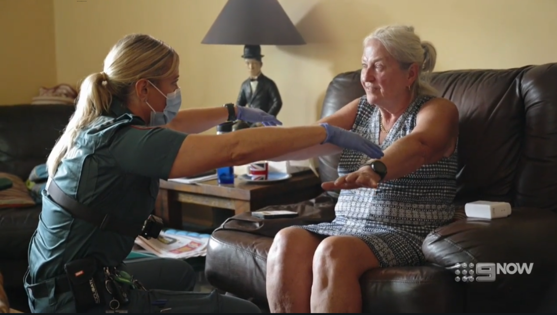 Image of Sally helping a patient. Image courtesy of Channel 9. Image of Sally helping a patient. Image courtesy of Channel 9.